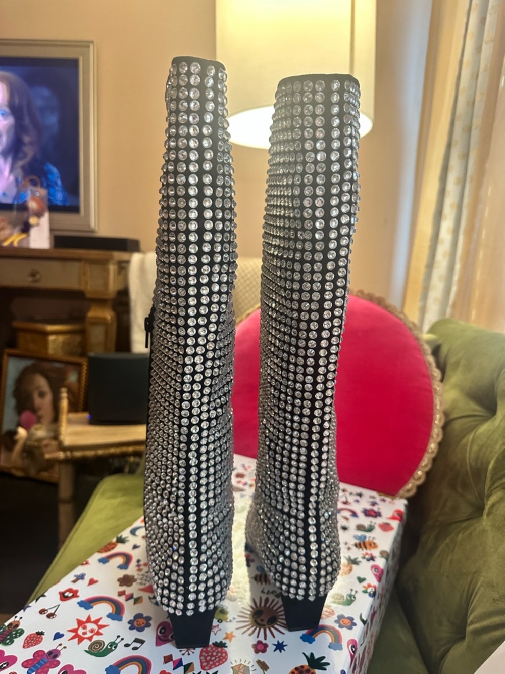 Jeffrey Campbell Black Crystal-Embellished Over-the-Knee Boots - Picture 6 of 11